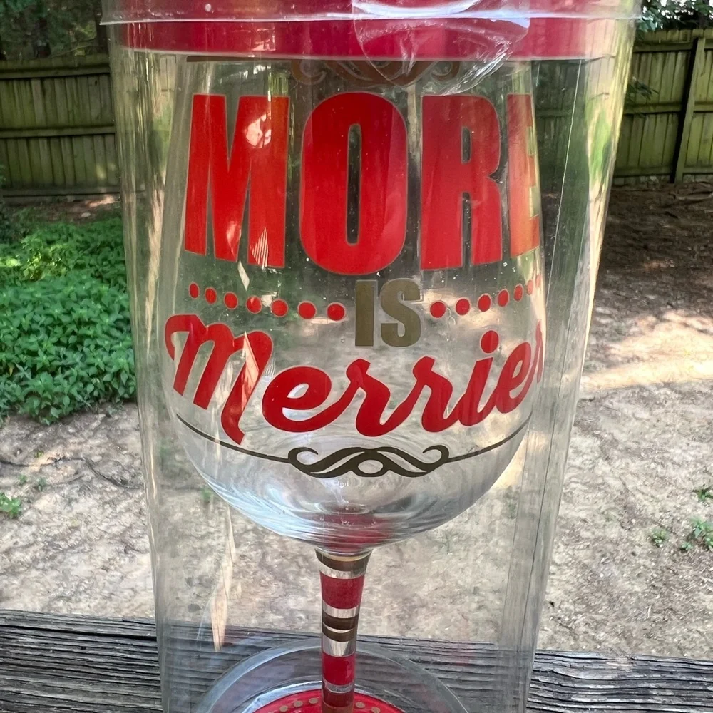 NWT Raise The Bar More is Merrier Christmas Hand Painted Wine Glass